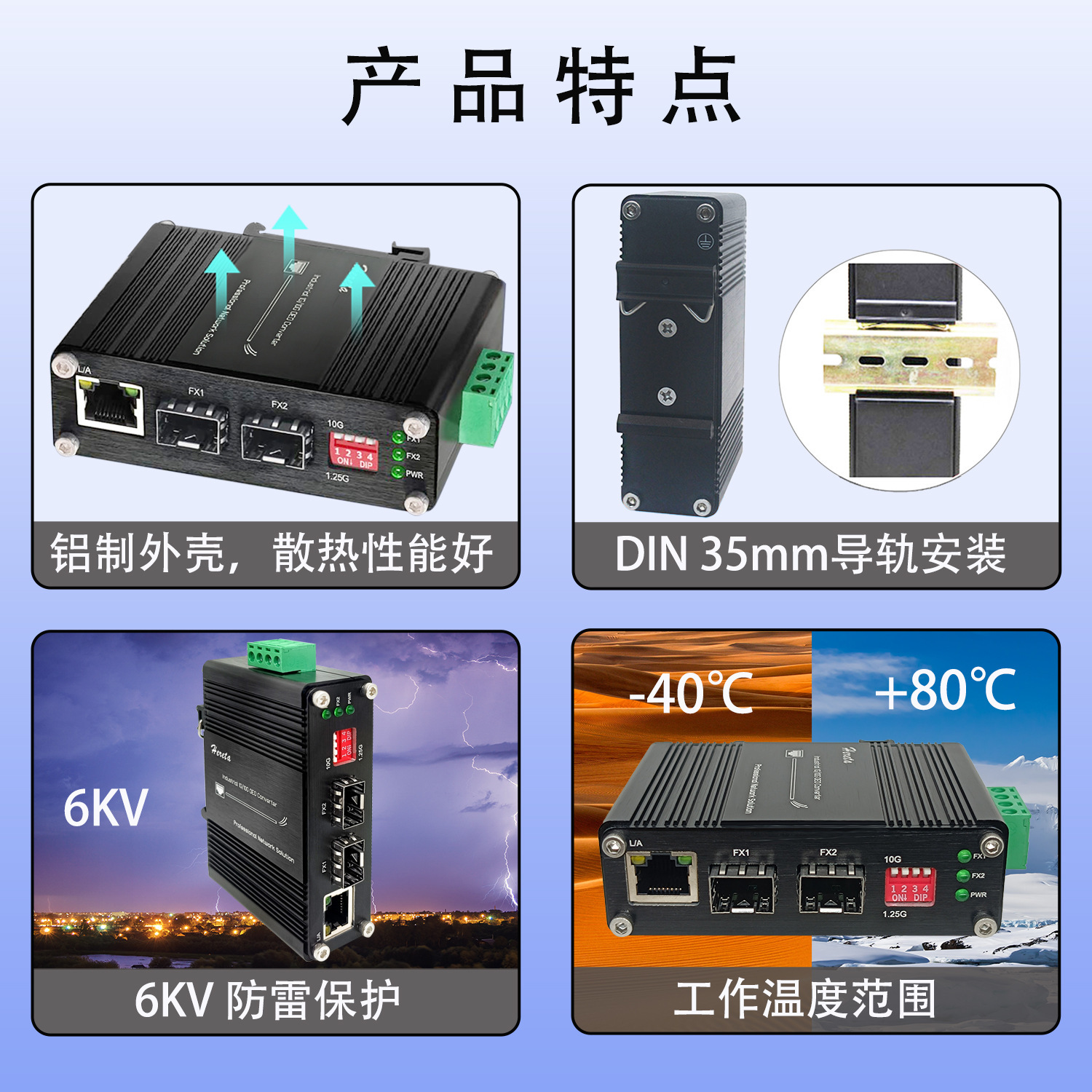 Industrial-grade 10G OEO fibre-optic amplifier repeater SFP+ Extension Monomodulator Transponder