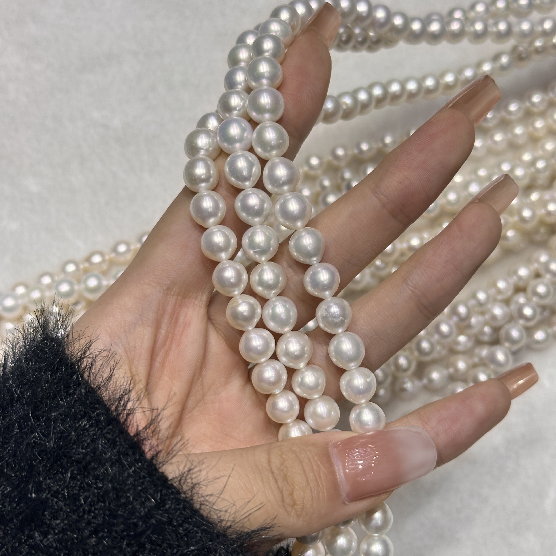 The 8-9 fresh water pearl necklace nears a straight circle, and the half-finished chain of wholesale sales is DIY.