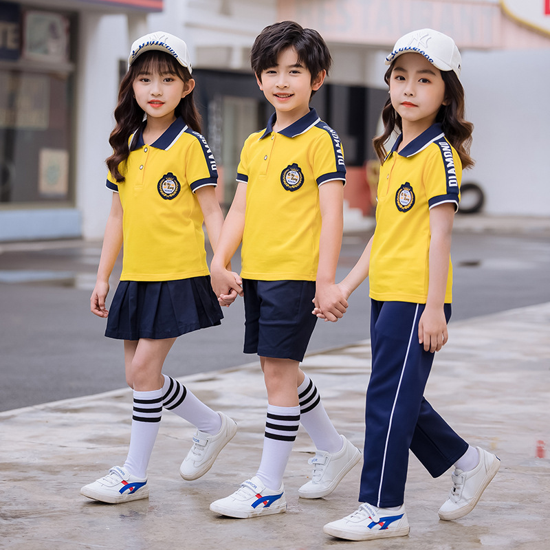 School uniform for primary school pupils, short-sleeved-sleeve school, kindergarten school uniform for children in pure cotton sports