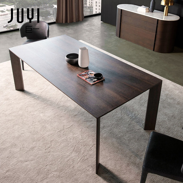 A large Nordic wood table and a rectangular home with a small household-type modern, about luxurious, smoked wax table.