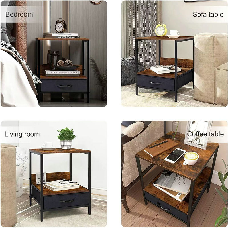 Customize the nightroom iron nightstand, industrial bedstand with drawers, steelwood combined with simple bedside cabinets.