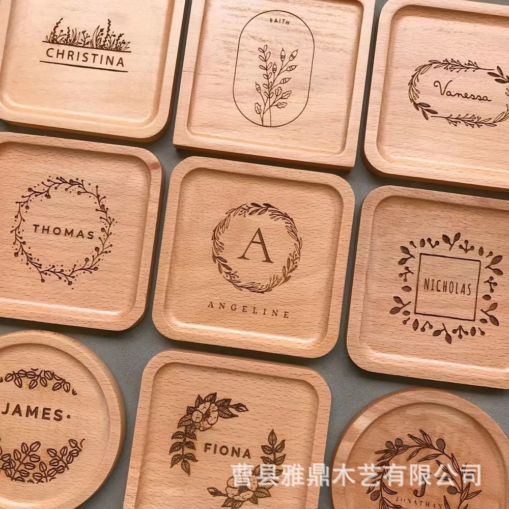 中式實木杯墊餐桌墊圓形餐廳咖啡隔熱墊實木杯墊圓形家用木質杯墊