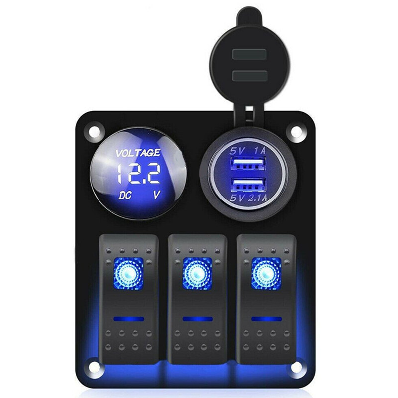 Car yacht modification of 3gang switch panel 3 switches with smoker USB charger voltage tablez