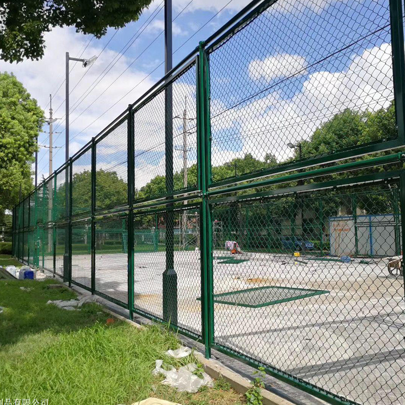 Basketball court fenced stadium protected against wire fenced tennis court fences