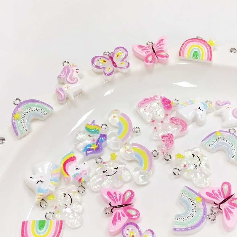 [Can] Cartoon unicorn rainbow resin adhesives for hand-held necklace locket.