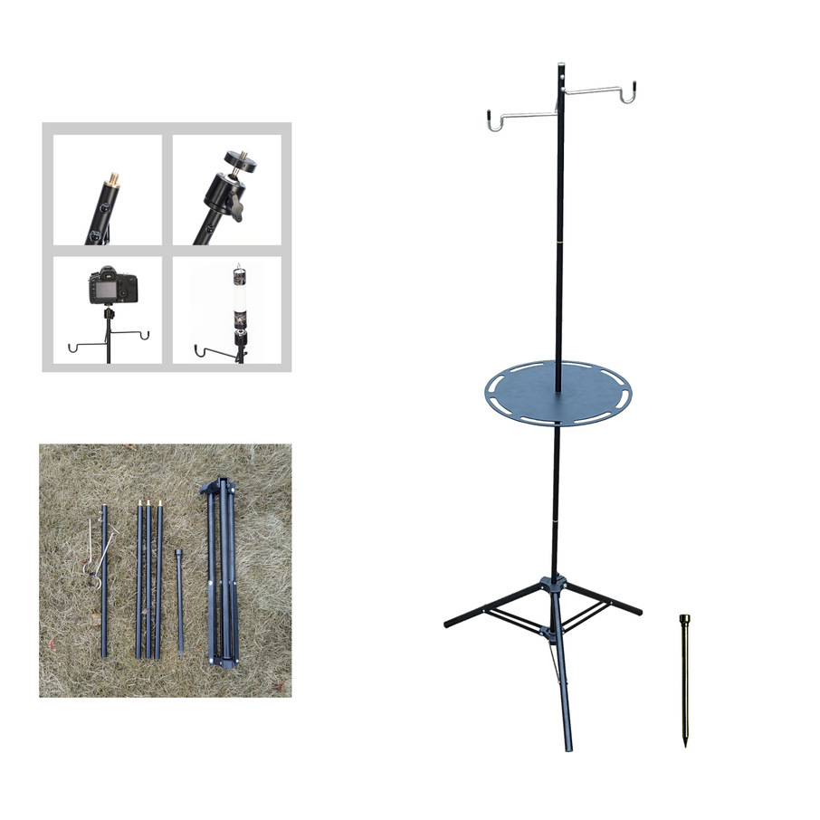 Camping equipment supplies with a three-legged aluminum alloy hanger to support the folding of an outdoor lamp stand