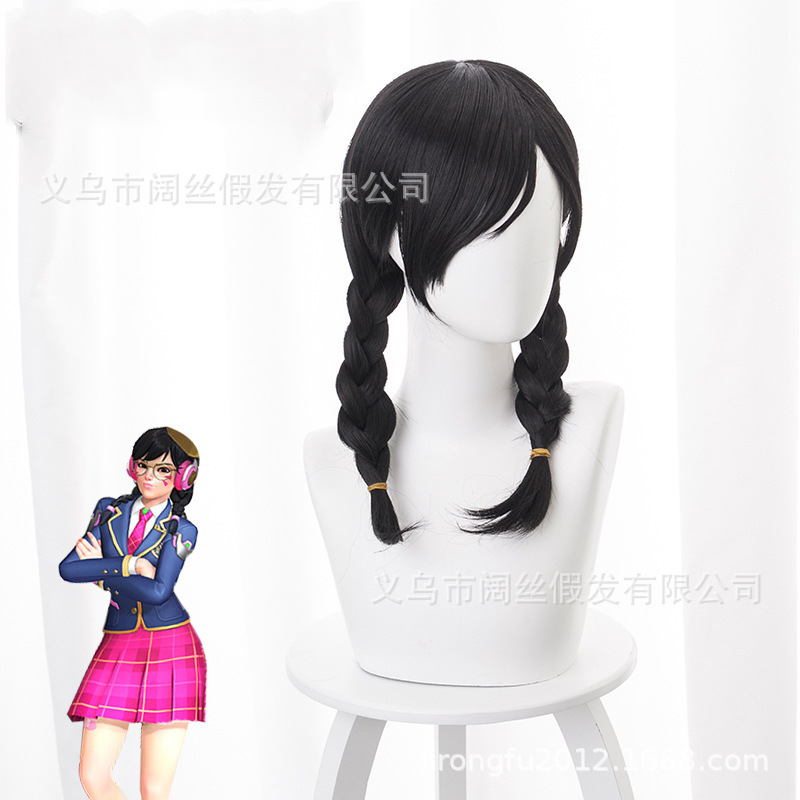 Black short plaster 419M watch leader, anniversary of the D.Va youth campus skin cos-motion wig.