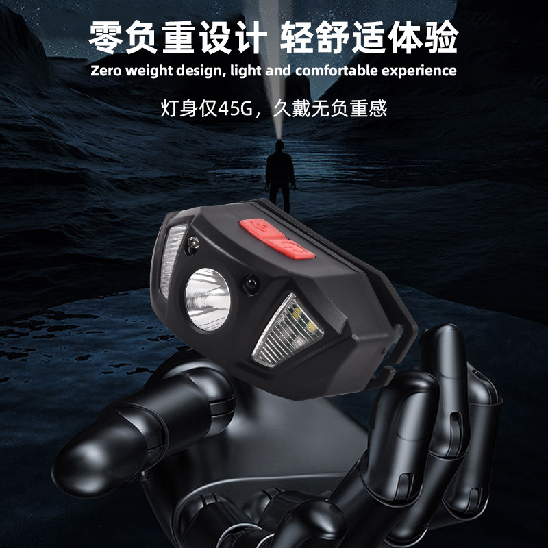 Cross-border new portable outdoor camping night-lighted LED sensor headlamps USB charged running headlamps