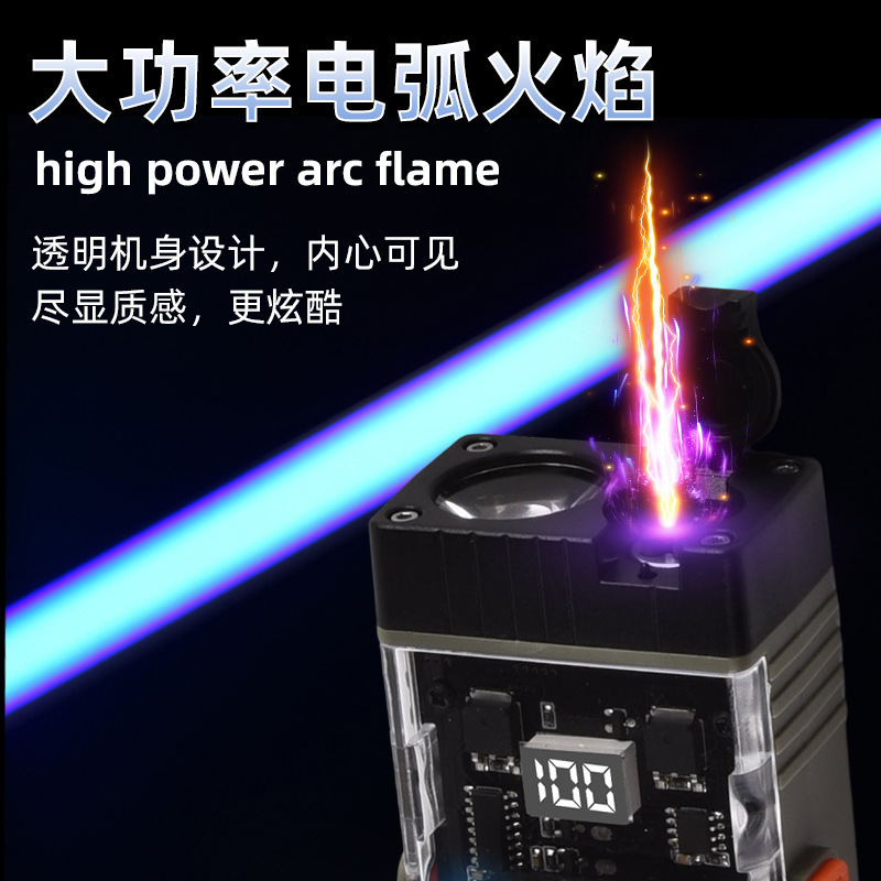 Cross-border brand new outdoors with emergency charge side-light lighting alarm power double arc lighter