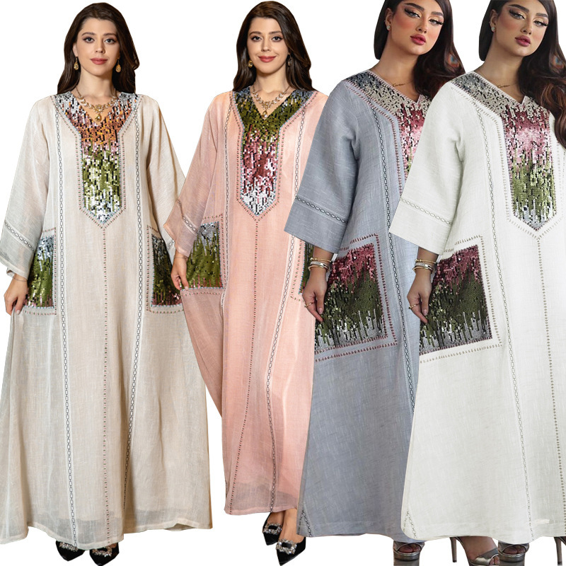 AB053 Trung Đông thập tự giá Jalabiya Dubai Embroidered Cloak muslim trang phục Hồi giáo