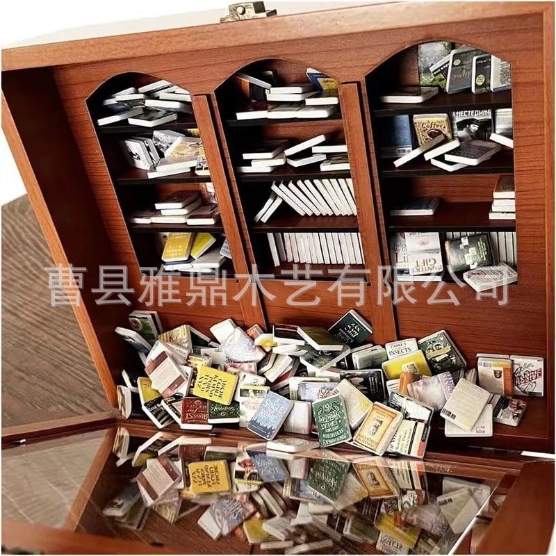 桌面實木小書庫擺件跨境新款小擺件木質收納盒辦公室解壓實木玩具
