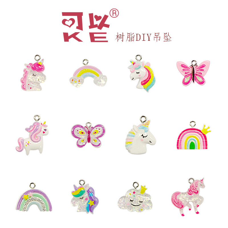 [Can] Cartoon unicorn rainbow resin adhesives for hand-held necklace locket.