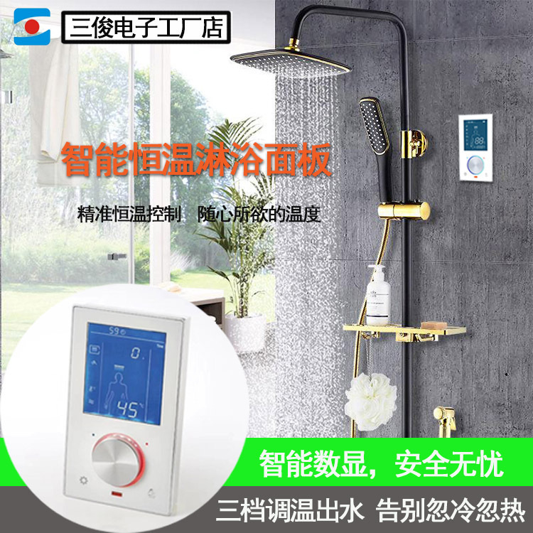 Showscreen smart panel temperature control valve shower suite. Fluid temperature controller.