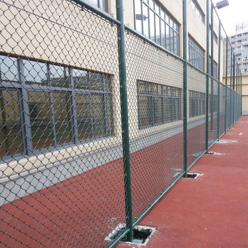 Basketball court fenced stadium protected against wire fenced tennis court fences