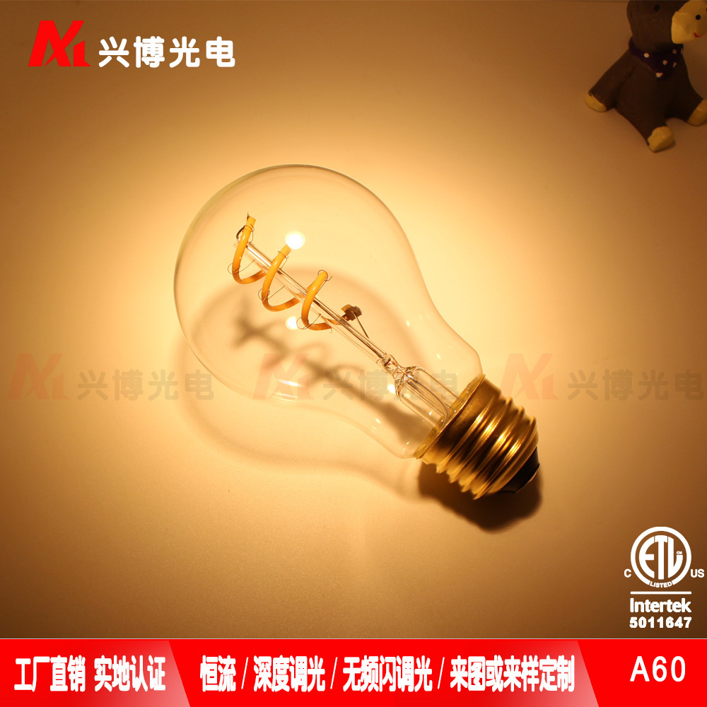 A60 A19 Spiral LED soft light, retro-efficient energy, decorated atmosphere Christmas art, direct marketing.