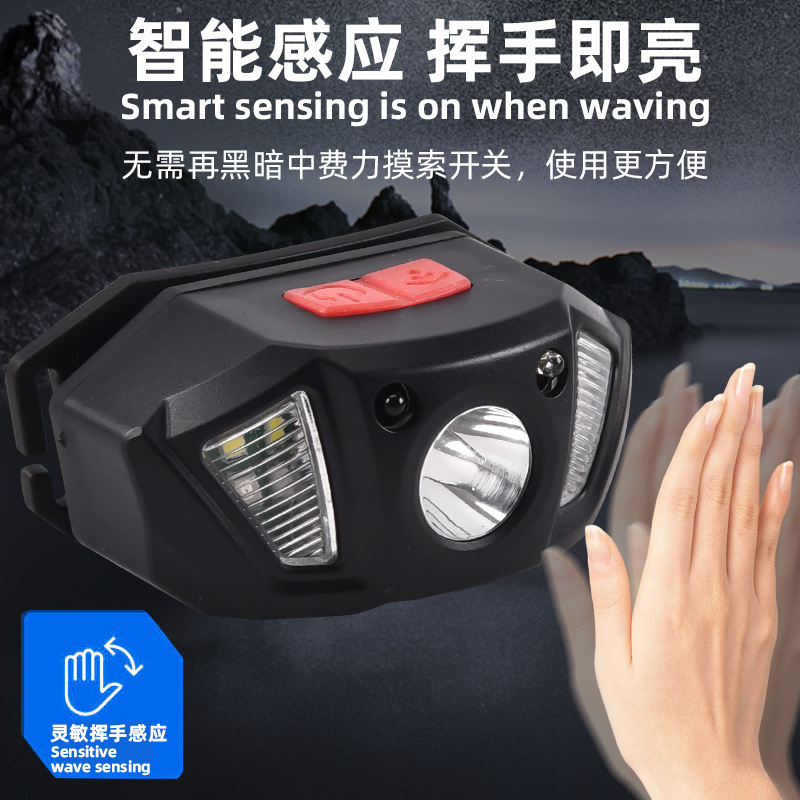 Cross-border new portable outdoor camping night-lighted LED sensor headlamps USB charged running headlamps