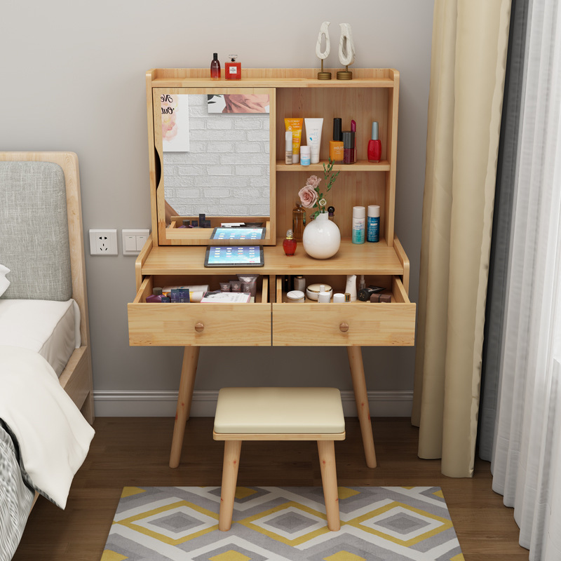 All-round wood dresser and a new, modern, simple bedroom pine-coated make-up net small red makeup table.