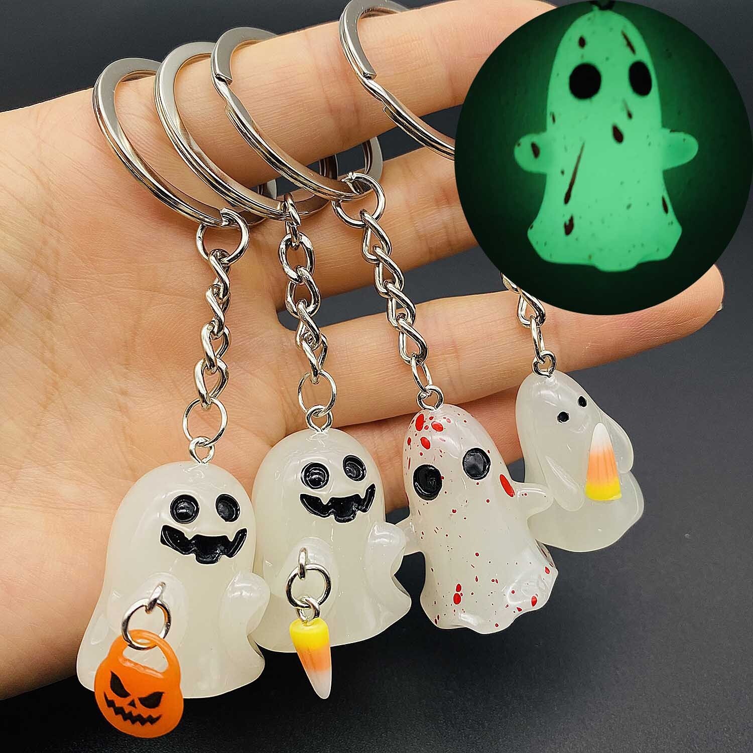 Cross-border sale of Halloween night light keys to resin luminous ghost keys to book bags