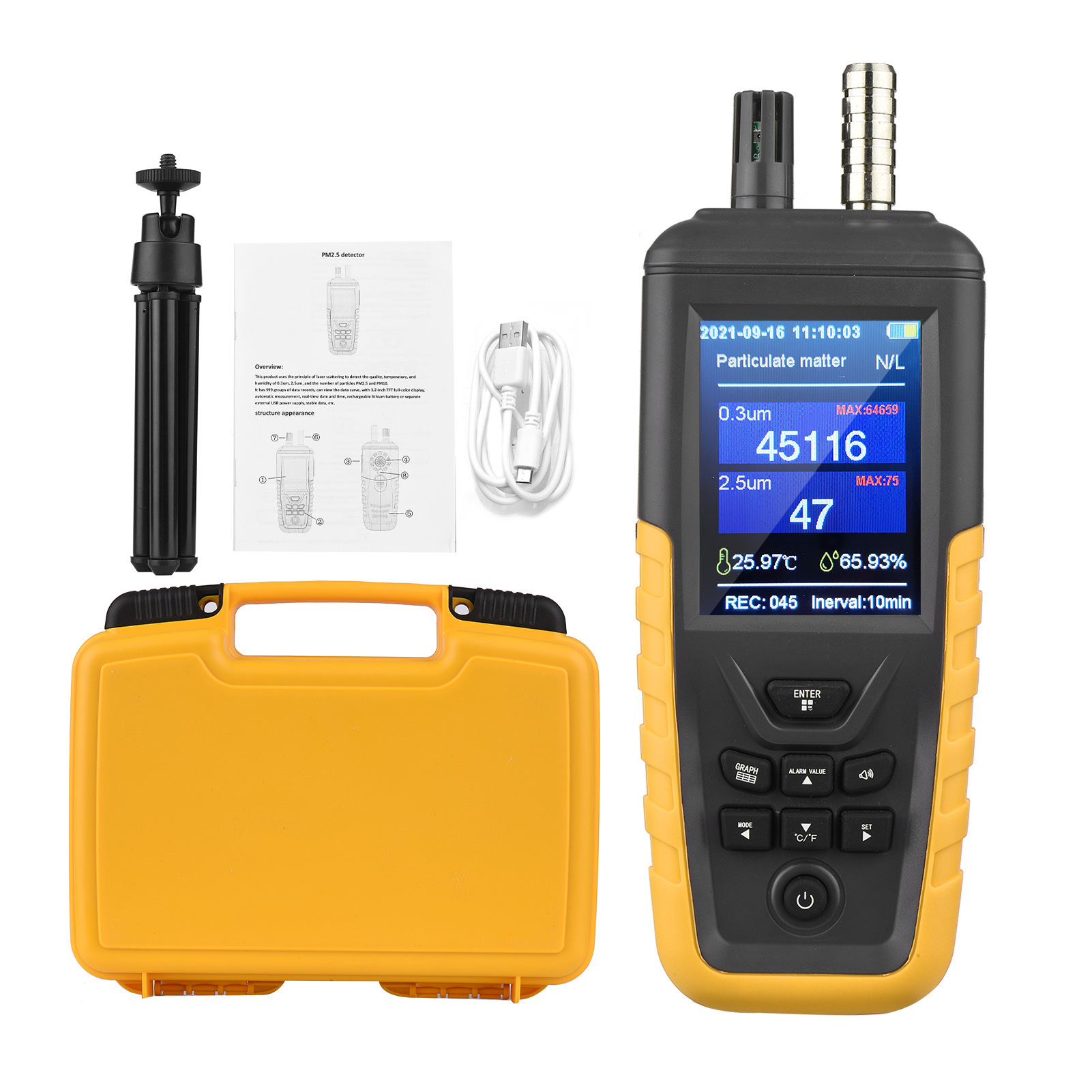 The Dust Particle Counter TC-8100 records the PM2.5 micro-particle hand-held air quality detector in real time