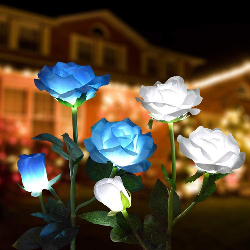 Amazon Cross-border Solar Simulator Rose Garden Decoration Lamps 3-headed Solar Lawn Lamps