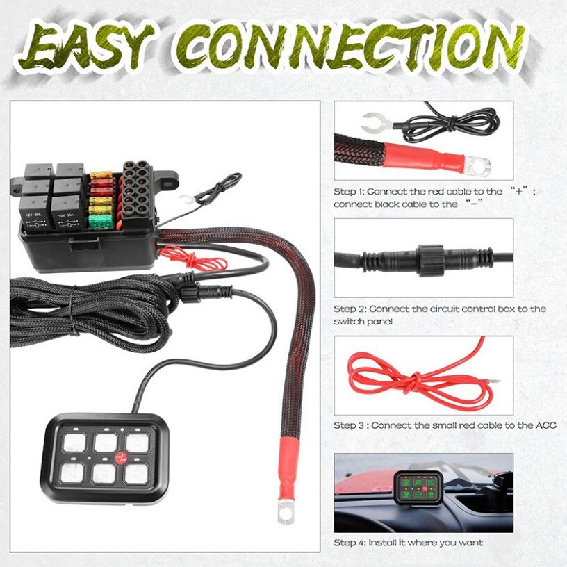 Car carrying six switch panels, touch light modem control box wires attached to horseback jeeps.