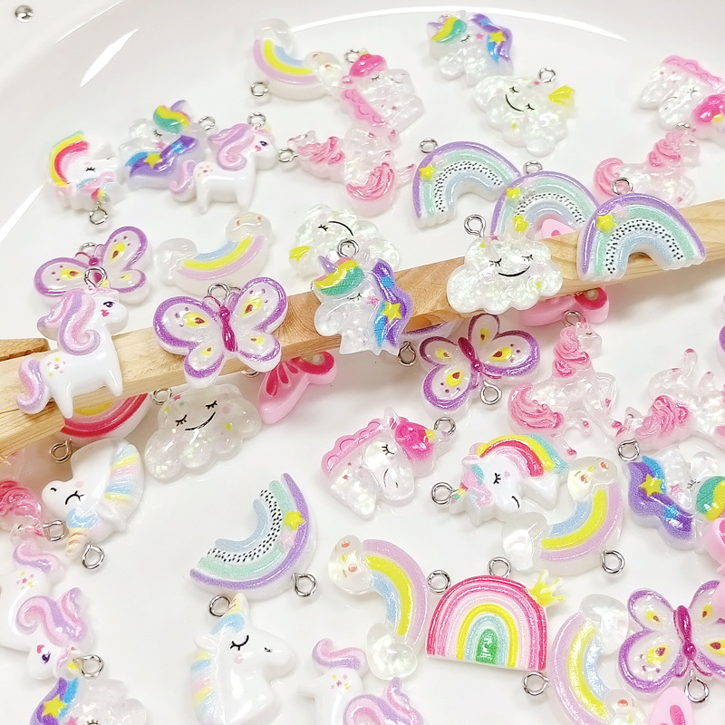 [Can] Cartoon unicorn rainbow resin adhesives for hand-held necklace locket.