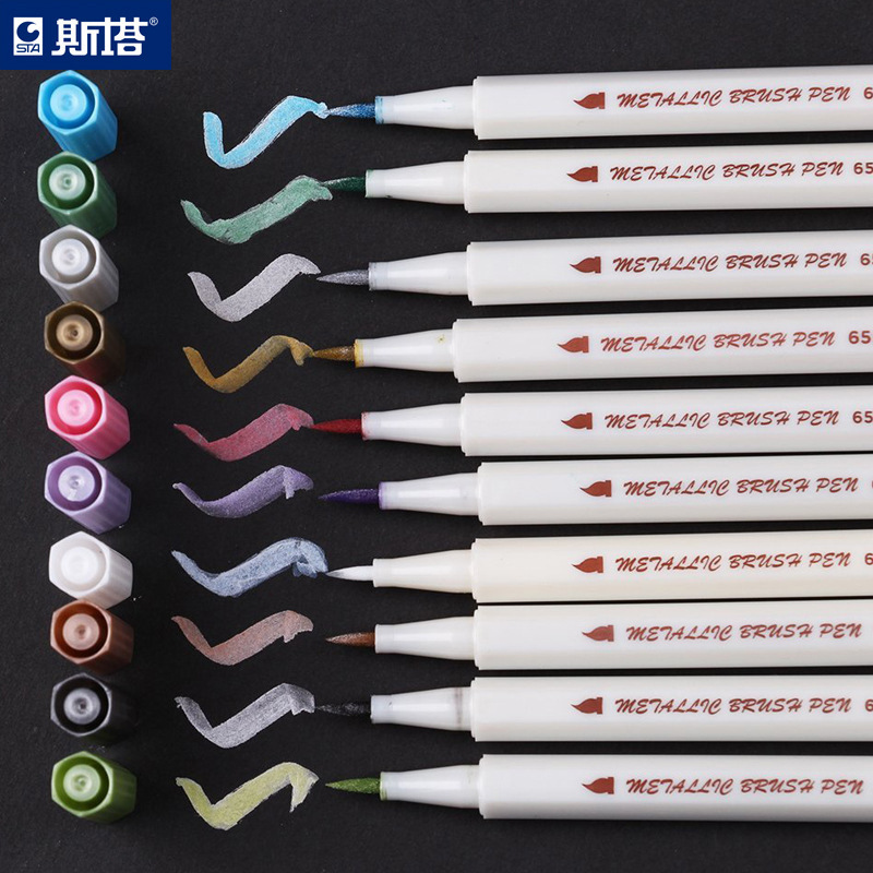 Stasta 6551BR metal mollusk pens, bead-lamented soft paints, color marks, pen 10 colour boxes.