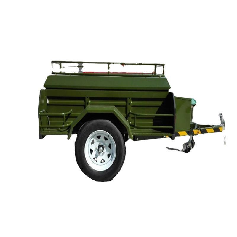 A Land Cruiser, a Green Land Cruiser, and a camping trailer factory selling an outdoor Land Cruiser.