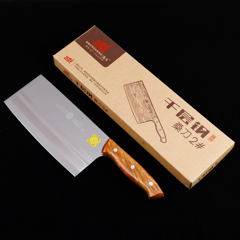 現貨批發盛龍牌千層鋼桑刀2#酒店家用龍紋切菜刀不鏽鋼鍛打廚師刀