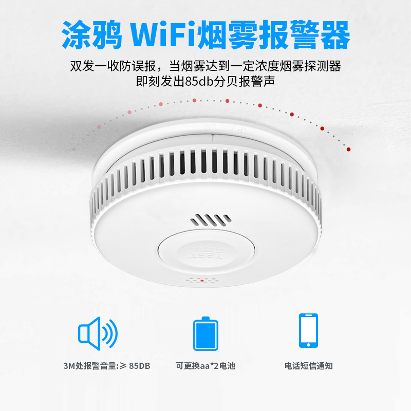 Cross-border Tuya graffiti WIFI smart home with fire smoke alarm wireless smoke detector