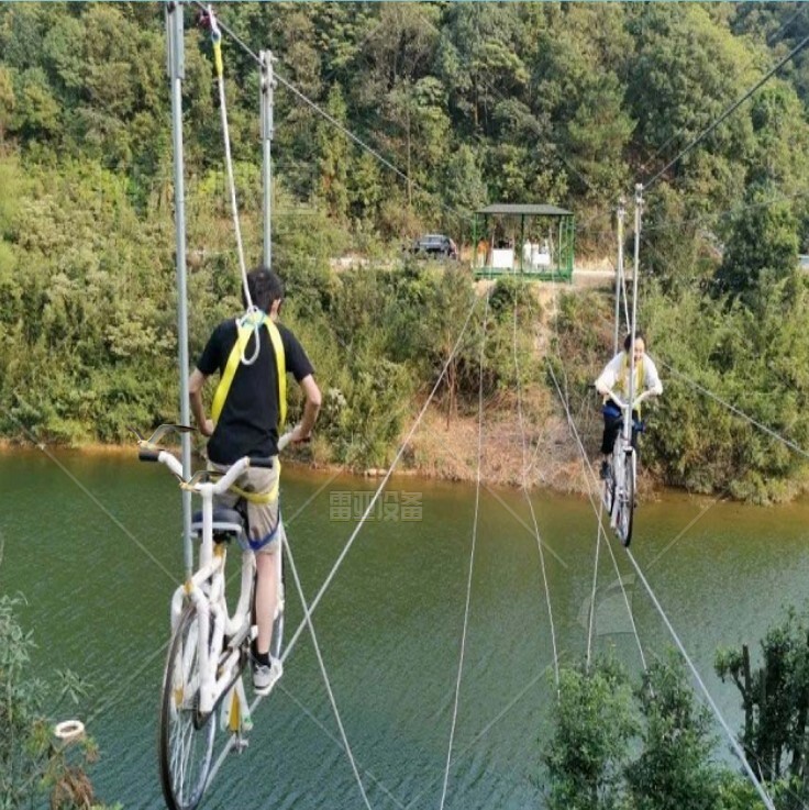 Aerial bike view area with a single-man network of red-air high-altitude bicycles with no power on the steel line bike