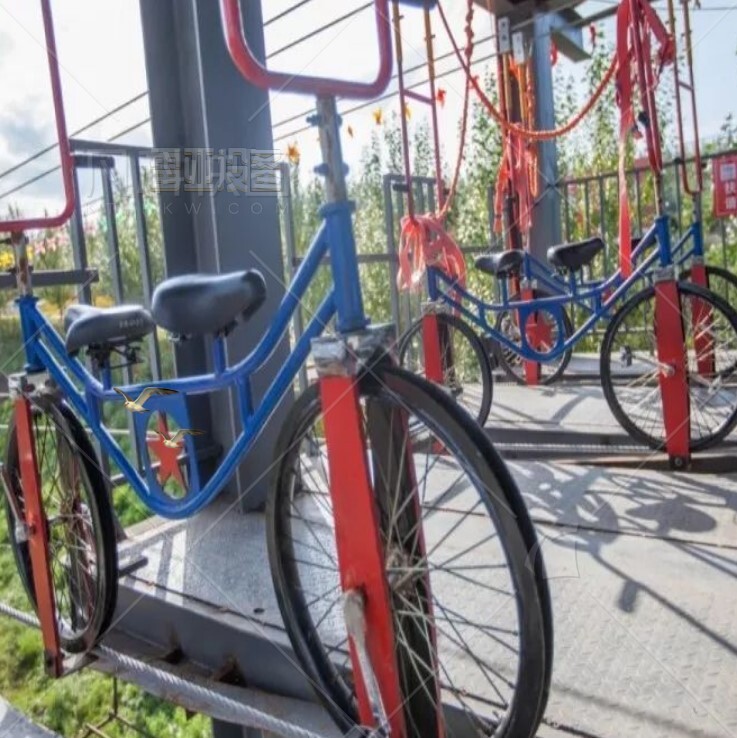 Aerial bike view area with a single-man network of red-air high-altitude bicycles with no power on the steel line bike