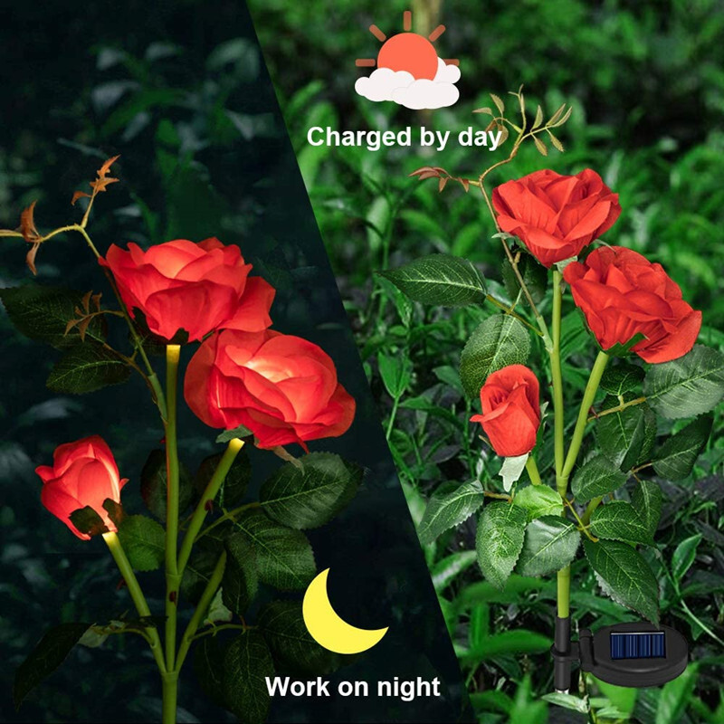 Amazon Cross-border Solar Simulator Rose Garden Decoration Lamps 3-headed Solar Lawn Lamps