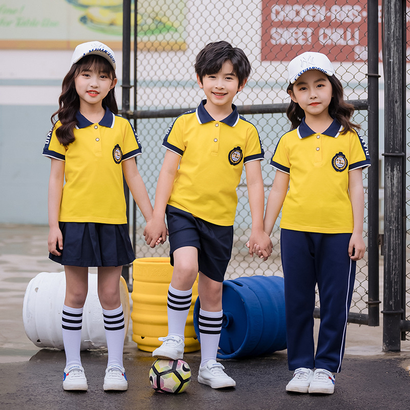 School uniform for primary school pupils, short-sleeved-sleeve school, kindergarten school uniform for children in pure cotton sports