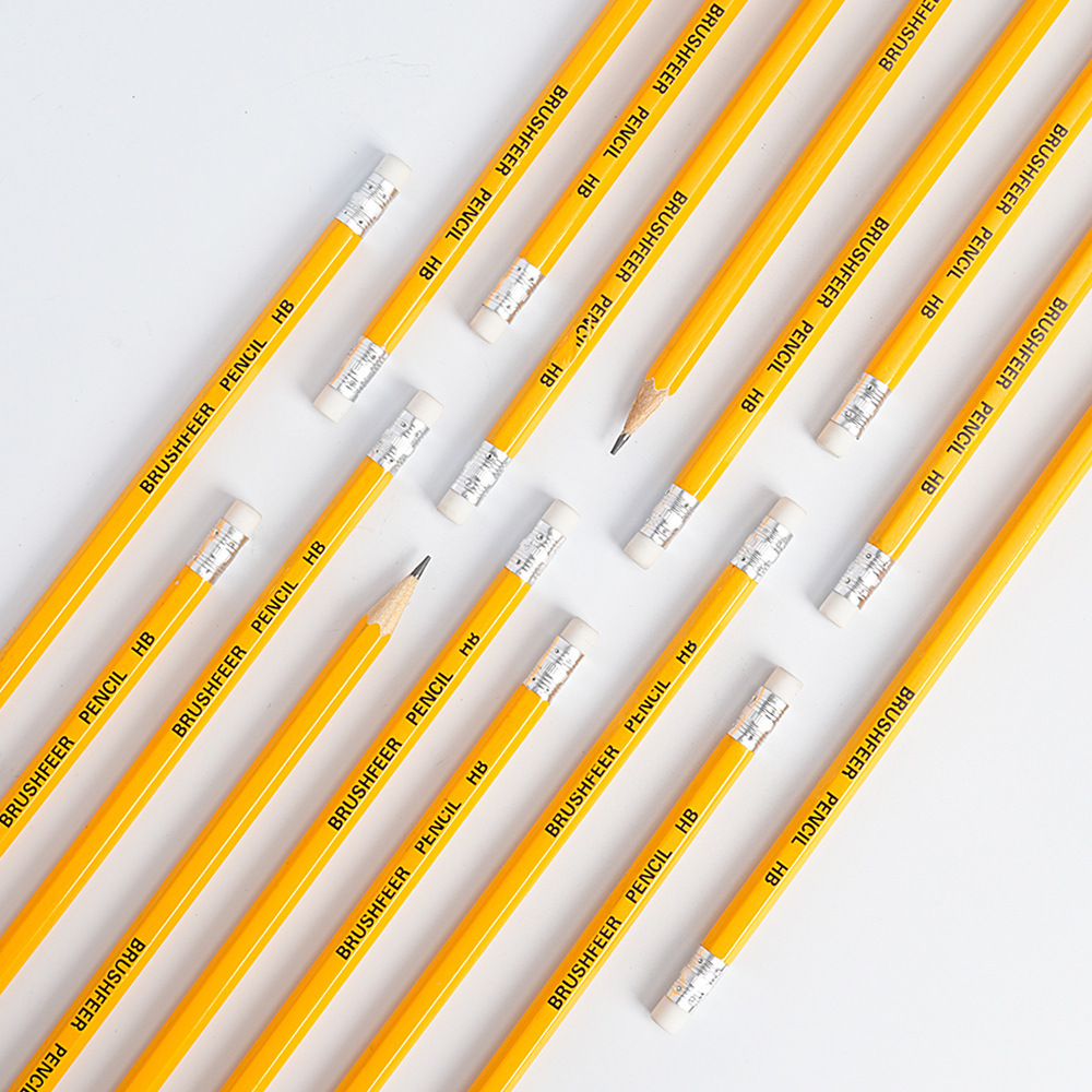 A pencil with a yellow bar with a hab-head and a pencil with a six-point-bar kid's stationery needs to start school.