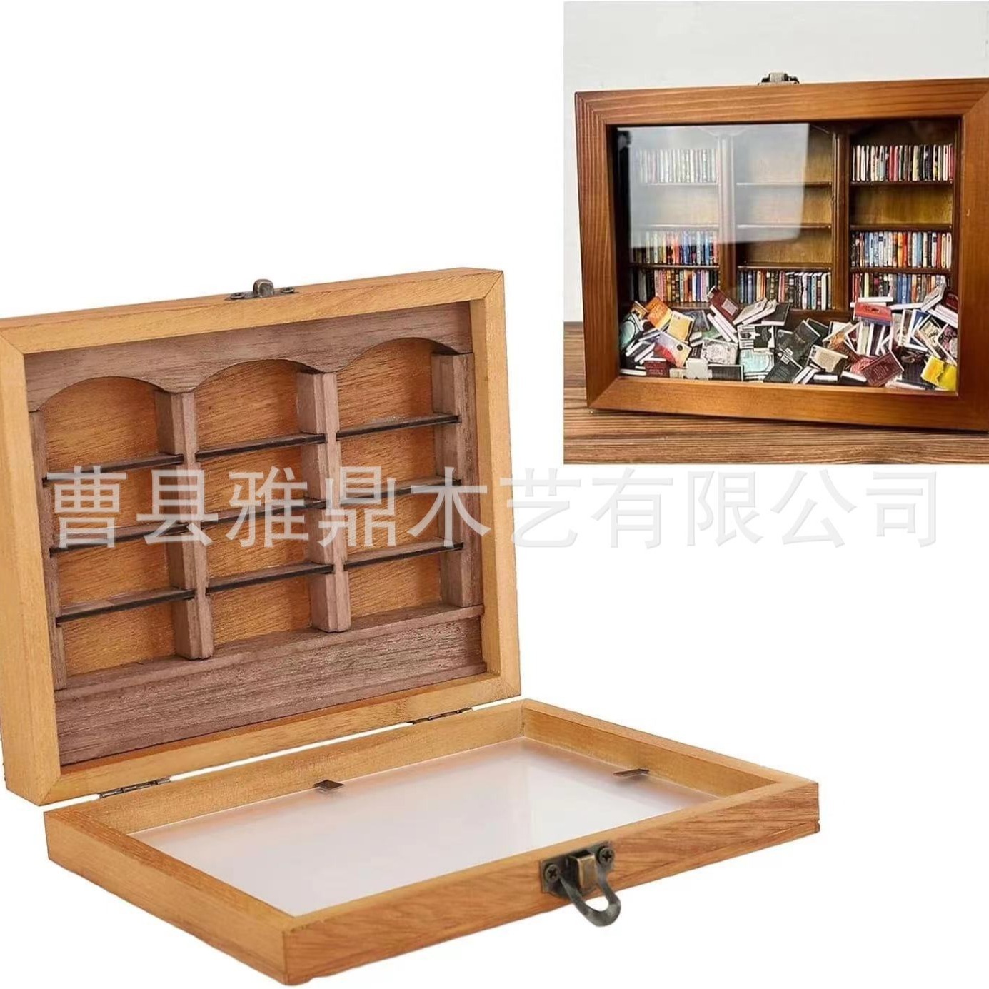 桌面實木小書庫擺件跨境新款小擺件木質收納盒辦公室解壓實木玩具