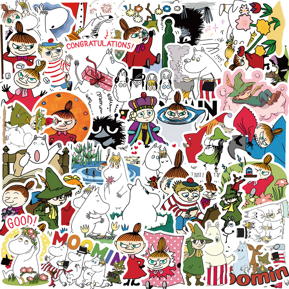 50 hoạt hình của Thung lũng Moomin với nhãn dán trên sổ tay guitar.