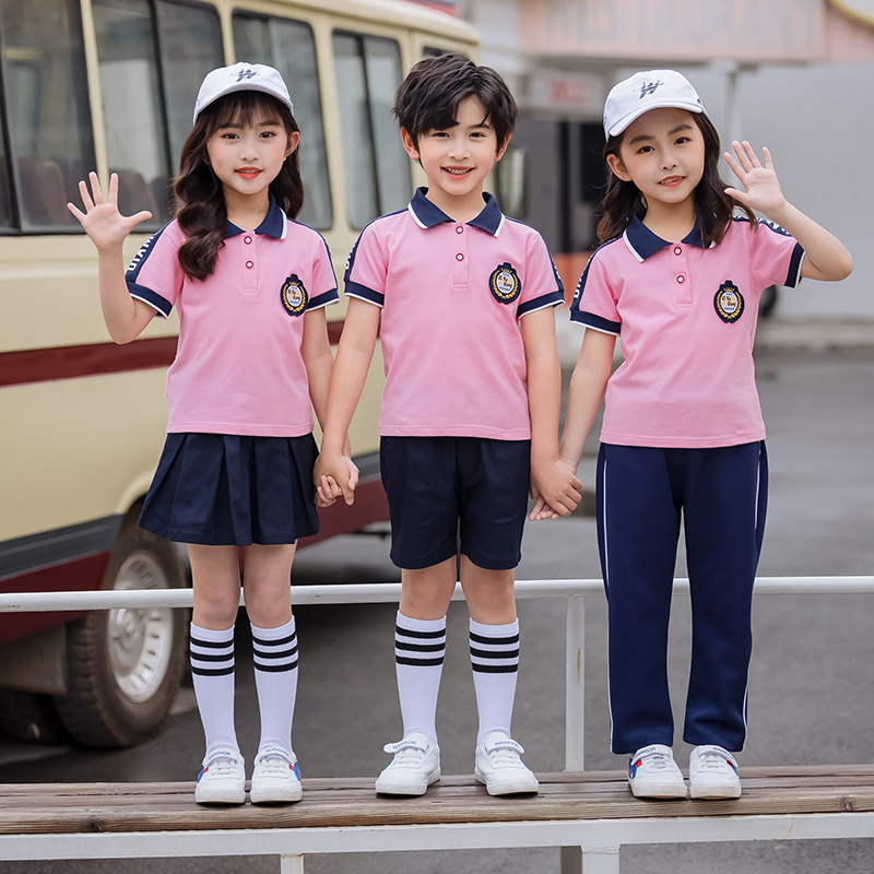 School uniform for primary school pupils, short-sleeved-sleeve school, kindergarten school uniform for children in pure cotton sports