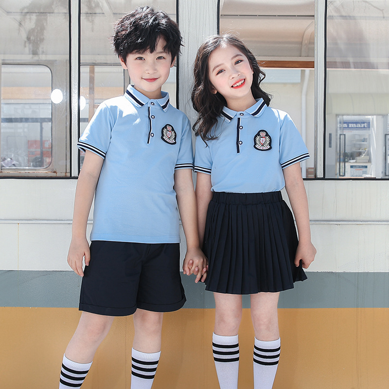 School uniform for children with short-sleeved shirts at the new summer dress school in kindergarten