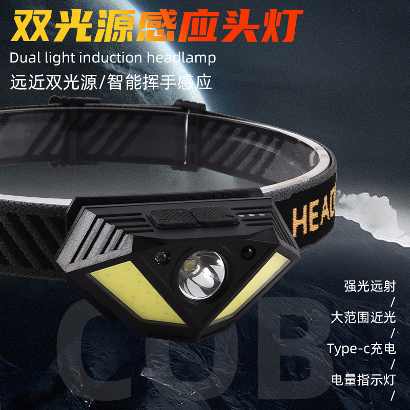 The new LED outdoor light-sensor headlight Type-C charged XPG+COB large-capacity fishing lamp