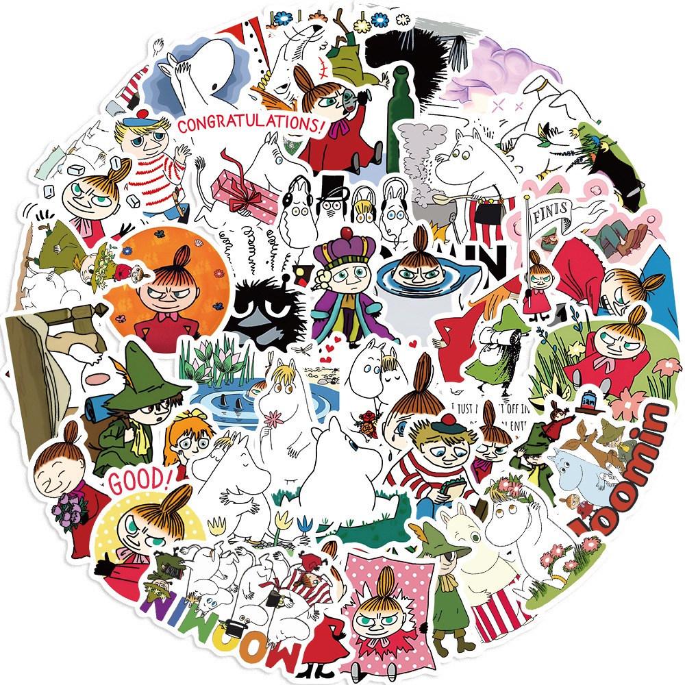 50 hoạt hình của Thung lũng Moomin với nhãn dán trên sổ tay guitar.