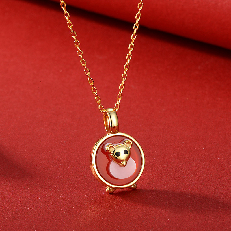 S925 little mouse, pure silver necklace, chain chain, wholesale processing of cappuccino.