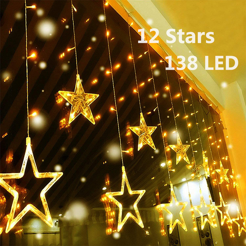 Cross-border custom 138 LED Five Point Star drapes, low pressure 29v8 remote-controlled star drapes.