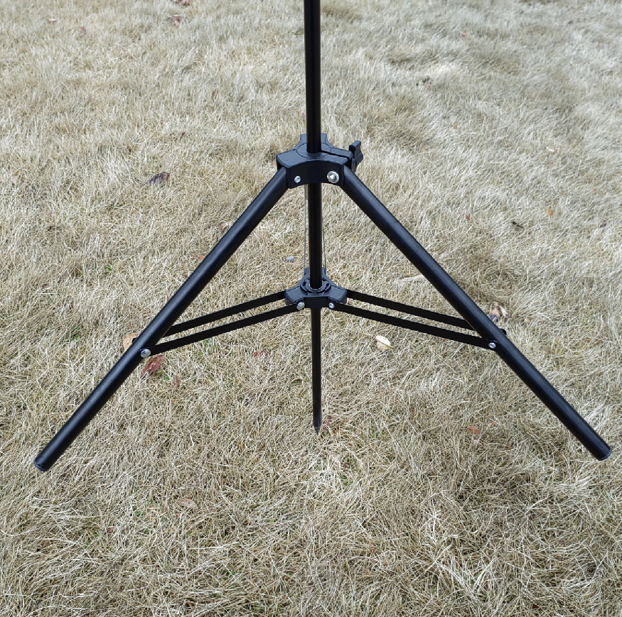 Camping equipment supplies with a three-legged aluminum alloy hanger to support the folding of an outdoor lamp stand