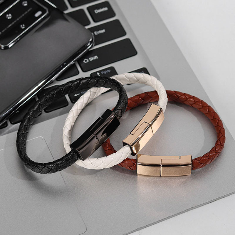 Cross-border co-ring data line PD fast-charge double typec PU leather-weaving mobile phone-charged creative gift