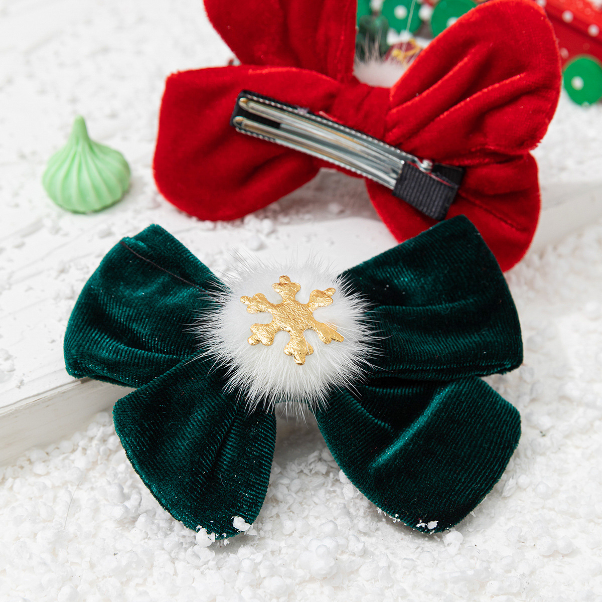 Christmas snowflake hair and Christmas decoration velvet butterflies.