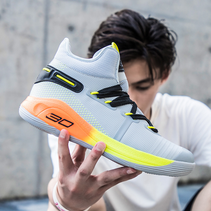 New basketball shoes in the fall, white and trendy sports shoes.