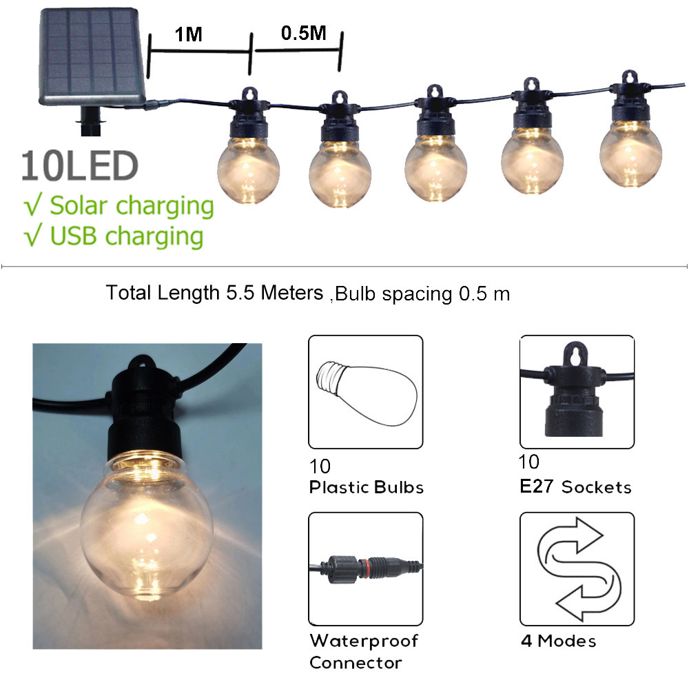 S14G50 Garden Garden Decorating Christmas Day party with USB charged solar bulbs