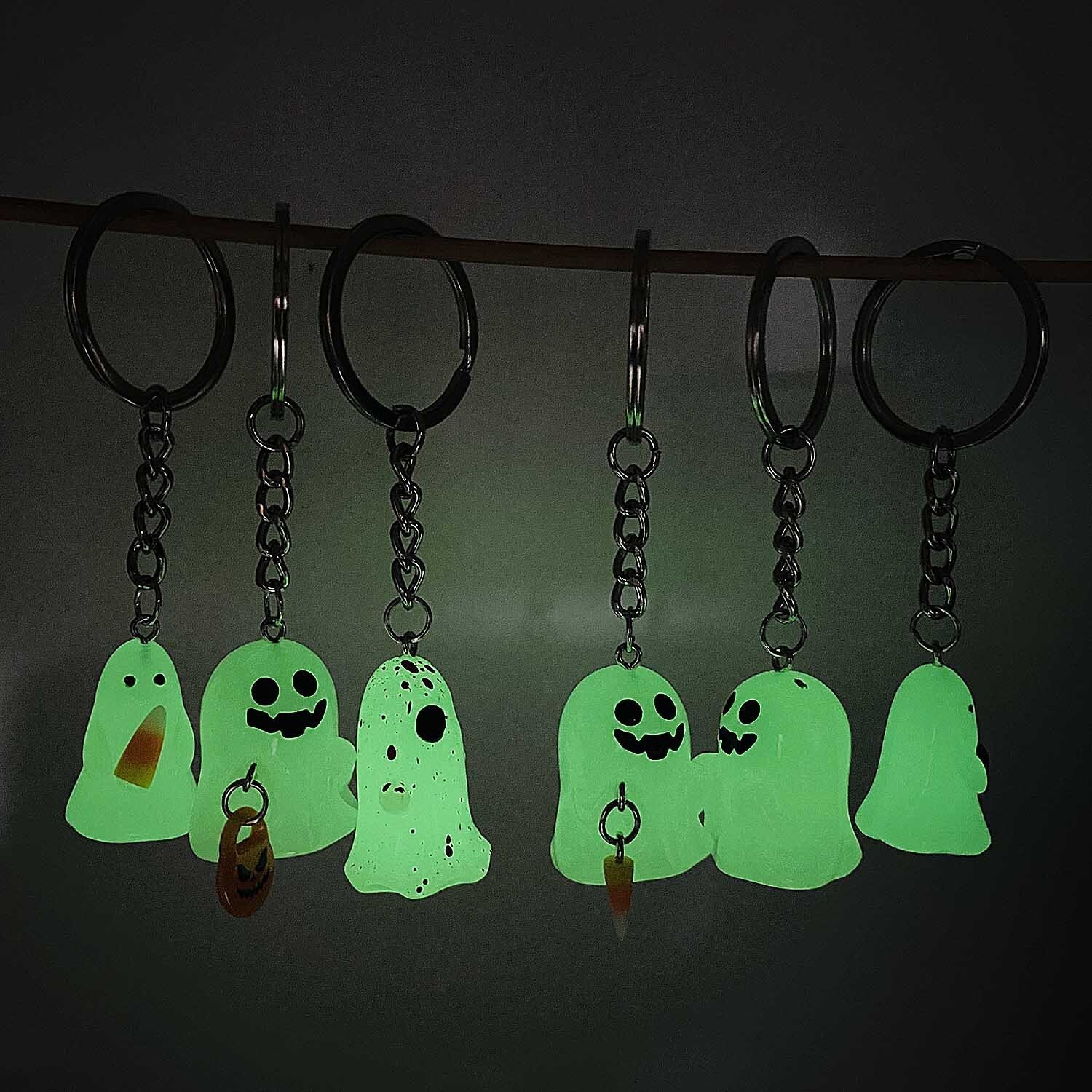 Cross-border sale of Halloween night light keys to resin luminous ghost keys to book bags