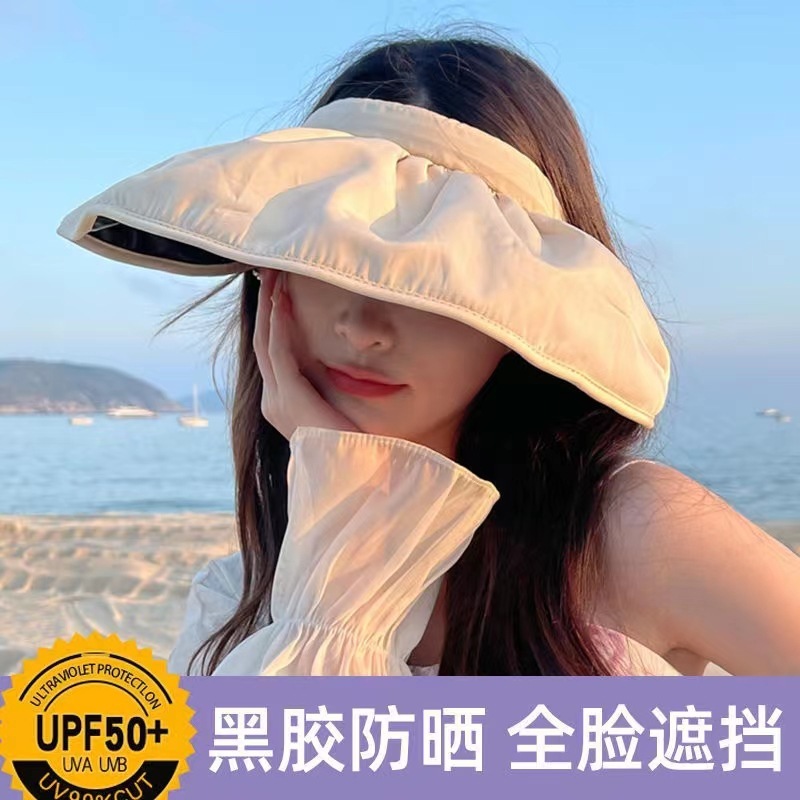 The suncap girl with the UV-ray black and sunglasses on the top of the sun.